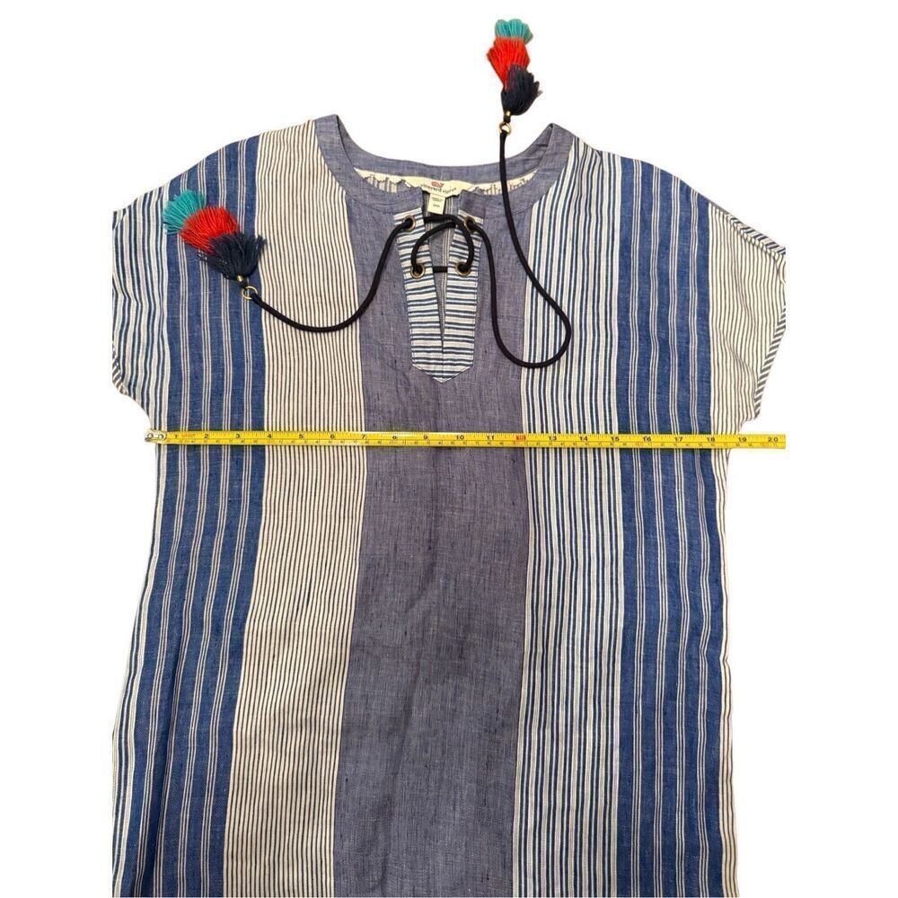 Vineyard Vines Linen Striped Tassel Shift Dress‎ in Dazzling Blue Sz 00 Womens - Picture 7 of 11